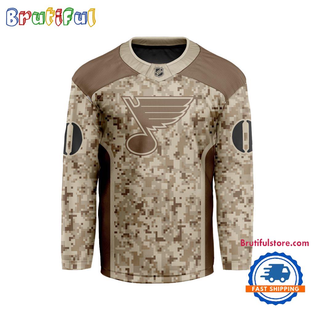 NHL St. Louis Blues Special Veterans Military Desert Camouflage Design Hockey Jersey NHL St. Louis Blues Special Veterans Military Desert Camouflage Design Hockey Jersey