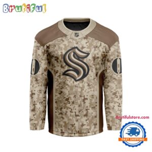 NHL Seattle Kraken Special Veterans Military Desert Camouflage Design Hockey Jersey