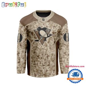 NHL Pittsburgh Penguins Special Veterans Military Desert Camouflage Design Hockey Jersey