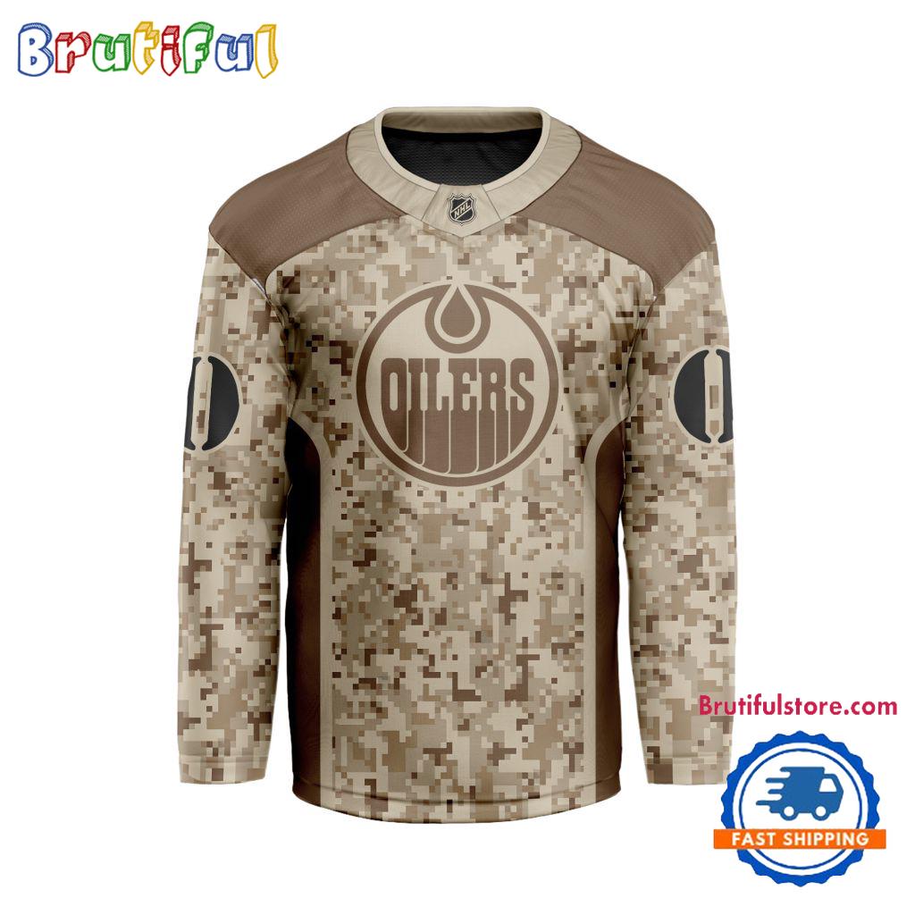 NHL Edmonton Oilers Special Veterans Military Desert Camouflage Design Hockey Jersey NHL Edmonton Oilers Special Veterans Military Desert Camouflage Design Hockey Jersey