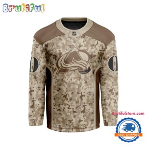 NHL Colorado Avalanche Special Veterans Military Desert Camouflage Design Hockey Jersey