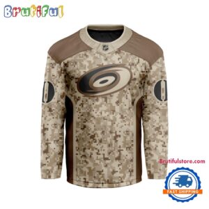 NHL Carolina Hurricanes Special Veterans Military Desert Camouflage Design Hockey Jersey