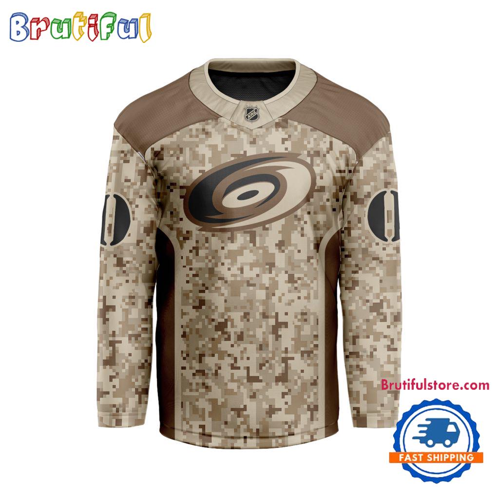 NHL Carolina Hurricanes Special Veterans Military Desert Camouflage Design Hockey Jersey NHL Carolina Hurricanes Special Veterans Military Desert Camouflage Design Hockey Jersey