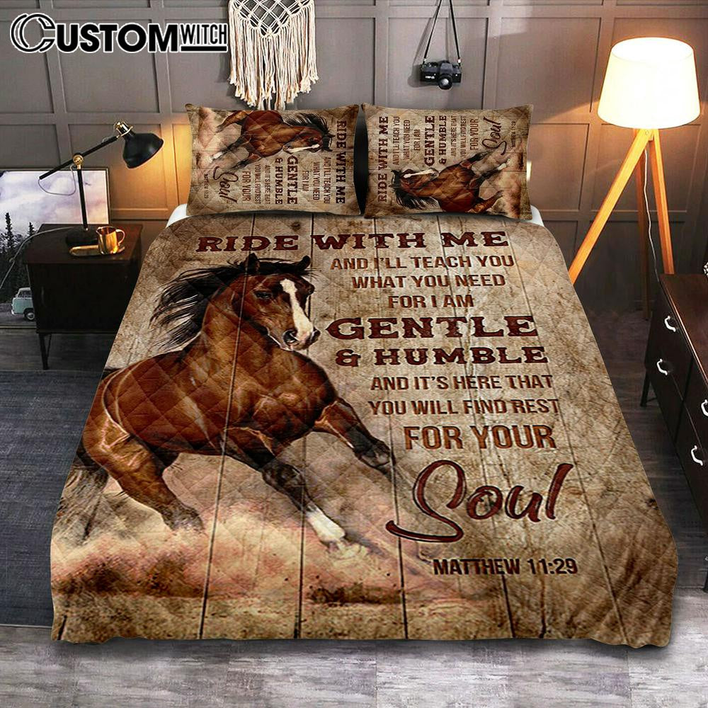 Horse Ride With Me Quilt Bedding Set Bedroom – Christian Quilt Bedding Set Prints – Bible Verse Quilt Bedding Set Art