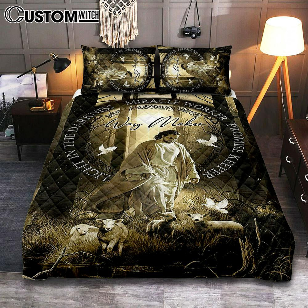 Way Maker Jesus & Lambs Quilt Bedding Set Bedroom – Jesus Quilt Bedding Set Pictures – Christian Quilt Bedding Set Bedroom