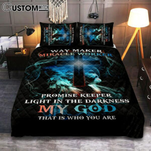 Way Maker Miracle Worker Lion & Cross Quilt Bedding Set Bedroom – Christian Cover Twin Bedding Quilt Bedding Set – Religious Quilt Bedding Set Prints