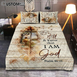 Be Still And Know That I Am God Quilt Bedding Set – Jesus And The Lamb Hummingbird Quilt Bedding Set – Christian Bedroom – Religious Home Decor