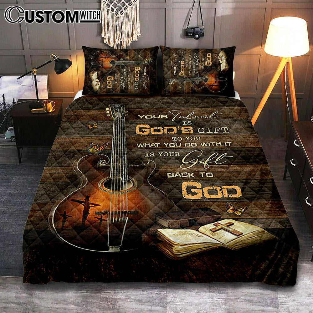 Your Talent Is God’s Gift To You Guitar Bible Butterfly Quilt Bedding Set Bedroom – Christian Quilt Bedding Set Prints – Bible Verse Quilt Bedding Set Art Your Talent Is God’s Gift To You Guitar Bible Butterfly Quilt Bedding Set Bedroom – Christian Quilt Bedding Set Prints – Bible Verse Quilt Bedding Set Art