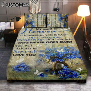 You Will Always Be The Miracle Quilt Bedding Set – Blue Flower Glass Vase Butterfly Quilt Bedding Set Art – Christian Art – Bible Verse Bedroom – Religious Home Decor