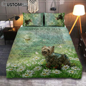 Yorkshire Terrier Dog Waiting At The Door Quilt Bedding Set – Jesus Christ Hand Daisy Field Quilt Bedding Set Cover Twin Bedding Decor – Gift For Dog Lover