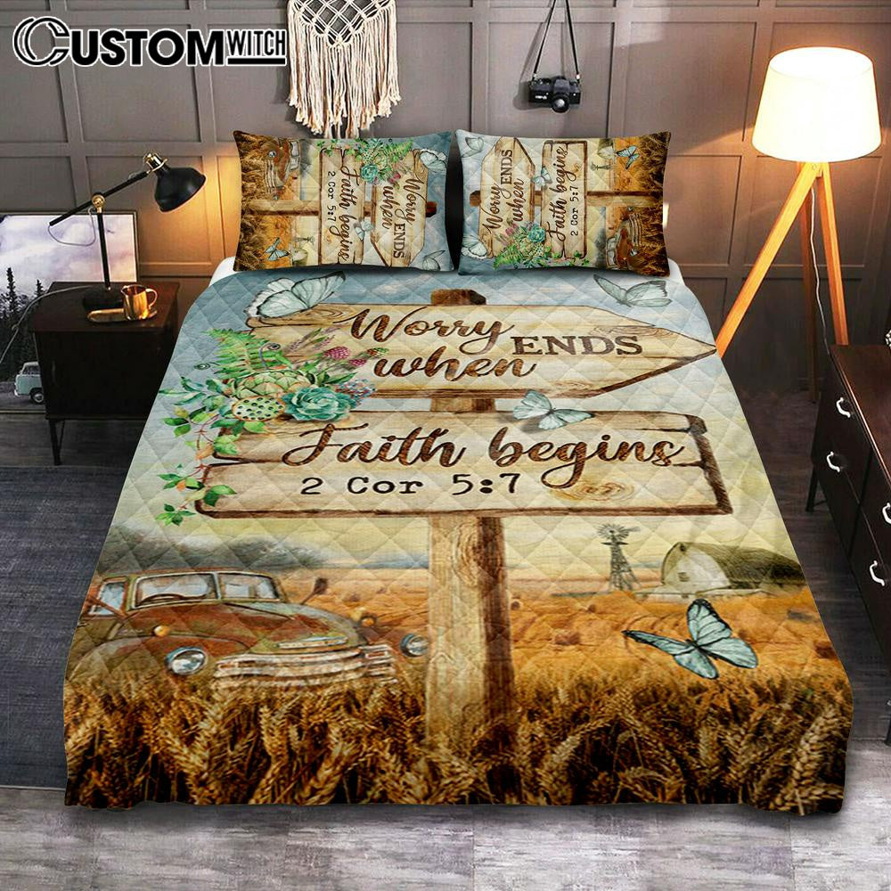 Worry Ends When Faith Begins Old Car Butterfly Countryside Quilt Bedding Set Prints – Christian Cover Twin Bedding Decor – Bible Verse Quilt Bedding Set Art Worry Ends When Faith Begins Old Car Butterfly Countryside Quilt Bedding Set Prints – Christian Cover Twin Bedding Decor – Bible Verse Quilt Bedding Set Art