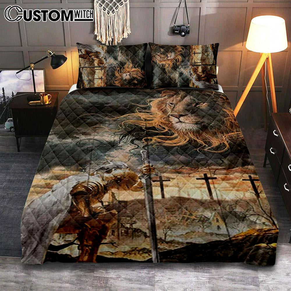 Women Warrior Kneel Before Lion Of Judah Quilt Bedding Set Bedroom – Christian Home Decor – Religious Art Women Warrior Kneel Before Lion Of Judah Quilt Bedding Set Bedroom – Christian Home Decor – Religious Art