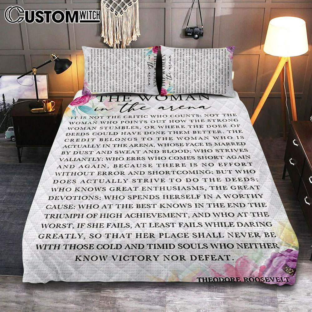 Woman In The Arena Positive Quote Quilt Bedding Set Cover Twin Bedding Decor -Teddy Roosevelt Decor – Gifts For Women Woman In The Arena Positive Quote Quilt Bedding Set Cover Twin Bedding Decor -Teddy Roosevelt Decor – Gifts For Women