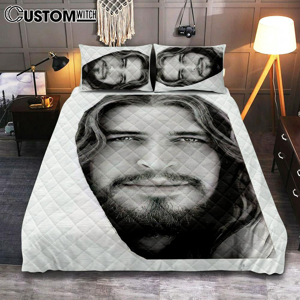 White Jesus Christ Portrait – Jesus Picture – Face Of Jesus Quilt Bedding Set Bedroom – Christian Cover Twin Bedding Quilt Bedding Set – Religious Quilt Bedding Set Prints