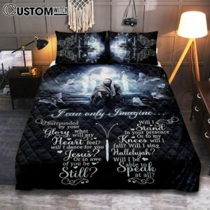 White Butterflies Light Cross- I Can Only Imagine Quilt Bedding Set Art – Christian Art – Bible Verse Bedroom – Religious Home Decor