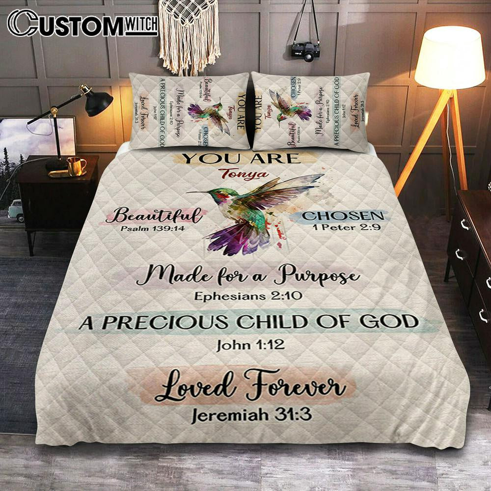 What God Says About You Personalized Quilt Bedding Set Bedroom – Hummingbird Quilt Bedding Set Prints – Bible Verse Gift For Women Of God