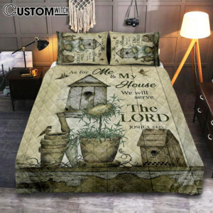 We Will Serve The Lord Quilt Bedding Set Prints – Christian Cover Twin Bedding Decor – Bible Verse Quilt Bedding Set Art