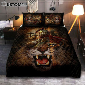 Warrior Of God Three Wooden Crosses Great Lion Of Judah Quilt Bedding Set Print – Inspirational Quilt Bedding Set Art – Christian Bedroom Home Decor
