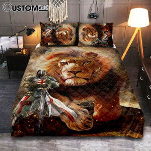 Warrior Of Christ And Lion Quilt Bedding Set Bedroom – Christian Home Decor – Religious Art