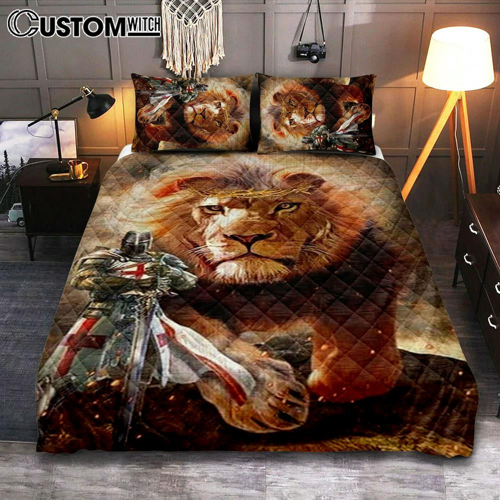 Warrior Of Christ And Lion Quilt Bedding Set Bedroom – Christian Home Decor – Religious Art