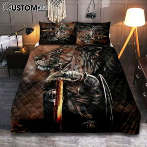 Warrior Knight Kneel And Lion Quilt Bedding Set Bedroom – Christian Home Decor – Religious Art