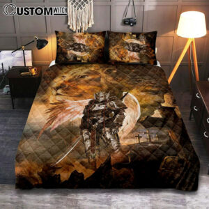 Warrior Jesus Lion Of Judah Cross Quilt Bedding Set Art – Christian Art – Bible Verse Bedroom – Religious Home Decor