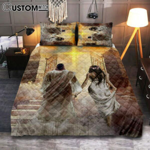 Walking With Jesus The Way To Heaven Quilt Bedding Set Art – Christian Art – Bible Verse Bedroom – Religious Home Decor