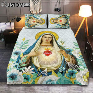 Virgin Mary Picture – Mary Mother Of God Quilt Bedding Set Bedroom – Christian Quilt Bedding Set Bedroom Decor