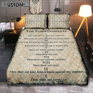 Vintage Ten Commandments Quilt Bedding Set Cover Twin Bedding Decor – Christian Quilt Bedding Set Bedroom Decor
