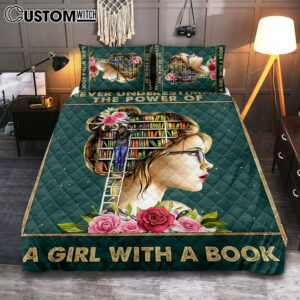 Underestimate A Girl With A Book Quilt Bedding Set – Inspirational Class Bedroom Decor – Decoration For Girls Bedroom