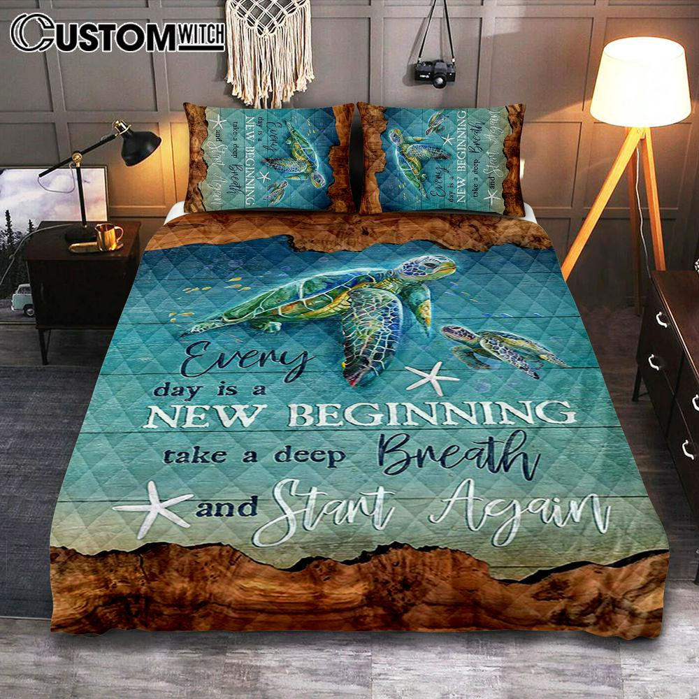 Turtle Under The Ocean Everyday Is A New Beginning Quilt Bedding Set Art – Christian Art – Bible Verse Bedroom – Religious Home Decor Turtle Under The Ocean Everyday Is A New Beginning Quilt Bedding Set Art – Christian Art – Bible Verse Bedroom – Religious Home Decor