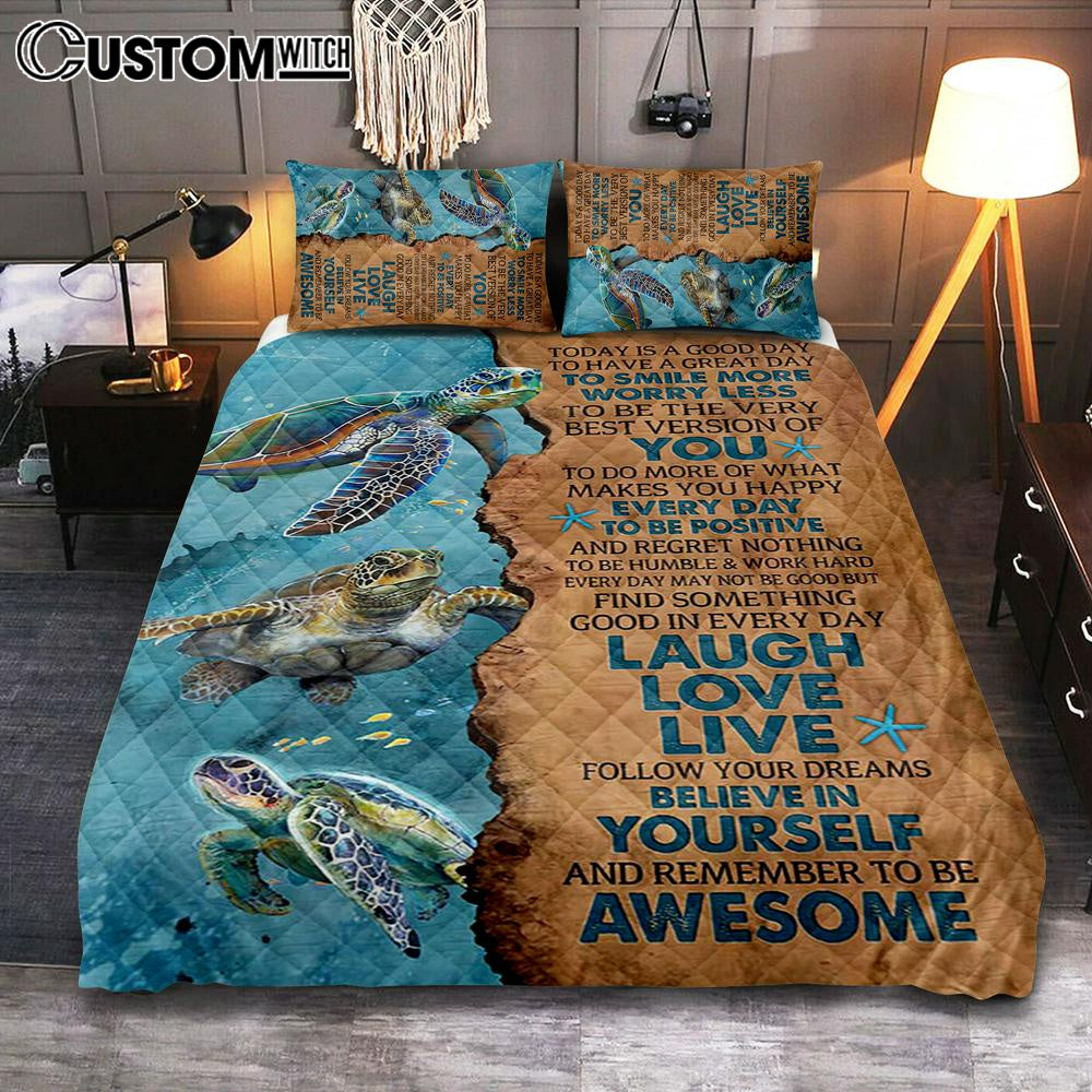 Turtle Today Is A Good Day To Have A Great Day Quilt Bedding Set Art – Christian Art – Bible Verse Bedroom – Religious Home Decor Turtle Today Is A Good Day To Have A Great Day Quilt Bedding Set Art – Christian Art – Bible Verse Bedroom – Religious Home Decor