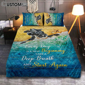 Turtle Every Day Is A New Beginning Quilt Bedding Set Print – Inspirational Quilt Bedding Set Art – Christian Bedroom Home Decor