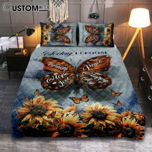 Today I Choose Peace Brown Butterfly Sunflower Quilt Bedding Set Print – Inspirational Quilt Bedding Set Art – Christian Bedroom Home Decor