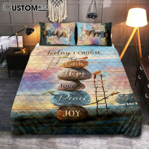 Today I Choose Joy Rock Red Cardinal Quilt Bedding Set Print – Inspirational Quilt Bedding Set Art – Christian Bedroom Home Decor