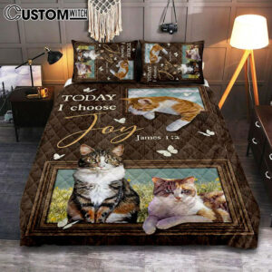 Today I Choose Joy Pretty Cat Yellow Daisy Field Quilt Bedding Set Print – Inspirational Quilt Bedding Set Art – Christian Bedroom Home Decor