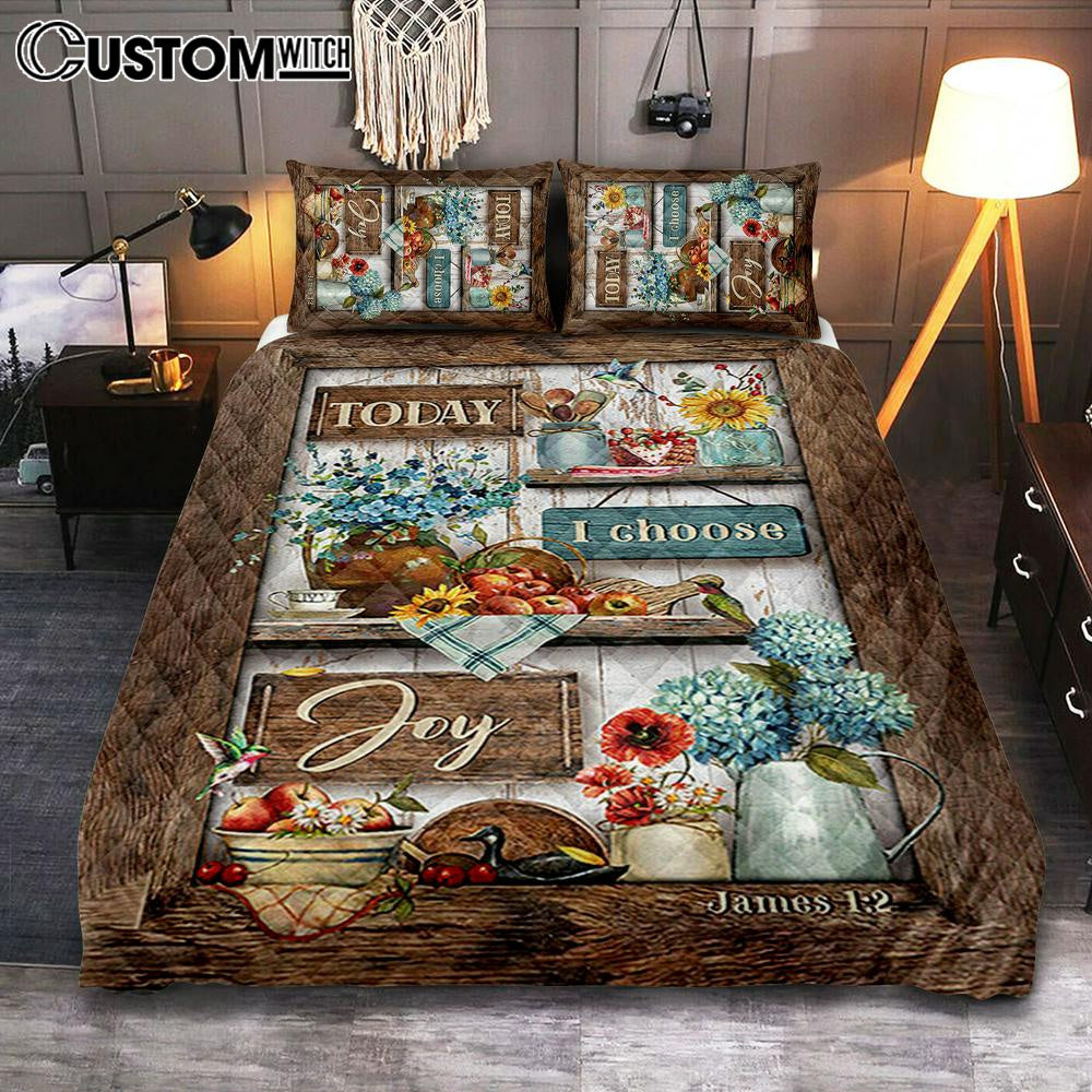 Today I Choose Joy Kitchen Blue Hydrangea Quilt Bedding Set Bedroom – Bible Verse Quilt Bedding Set Art – Christian Home Decor