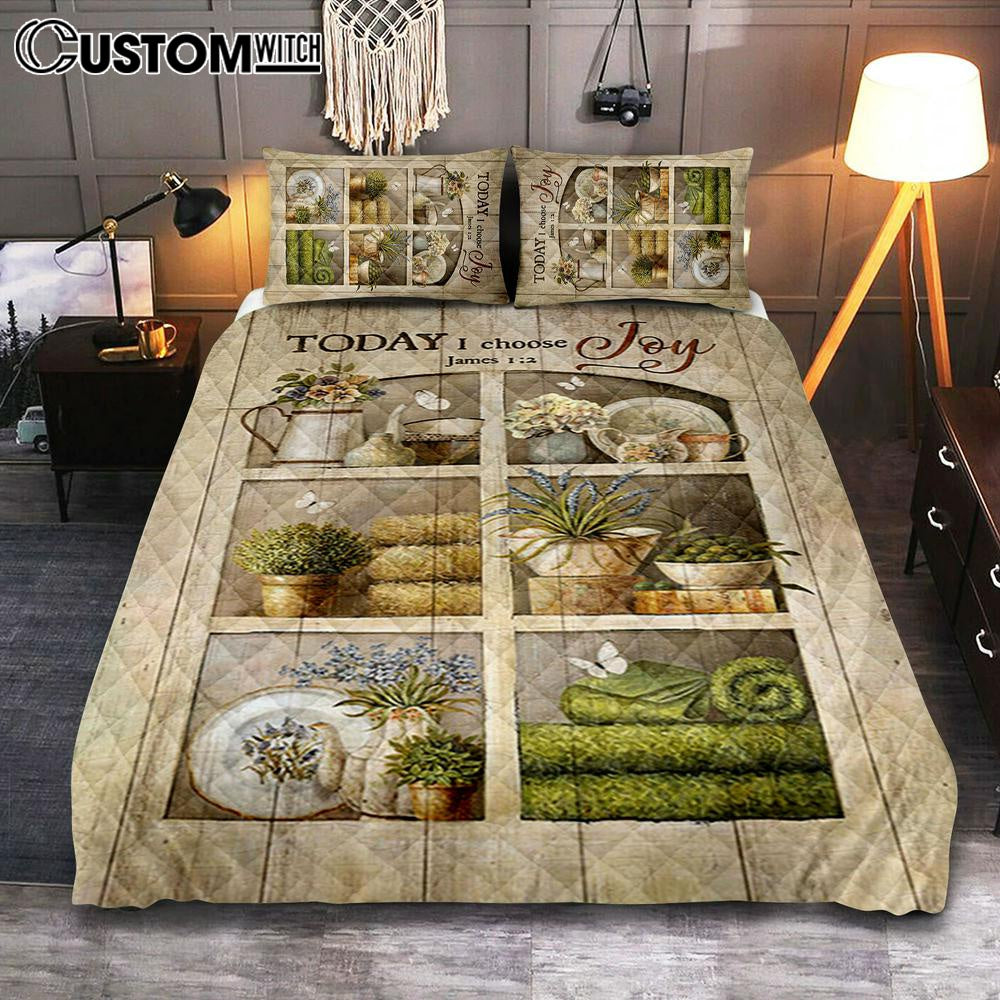 Today I Choose Joy Flower Vase White Butterfly Quilt Bedding Set Bedroom – Christian Quilt Bedding Set Prints – Bible Verse Quilt Bedding Set Art