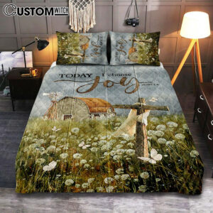 Today I Choose Joy Dandelion Field Quilt Bedding Set Print – Inspirational Quilt Bedding Set Art – Christian Bedroom Home Decor