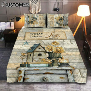 Today I Choose Joy Birdhouse Sunflower Vase Quilt Bedding Set Bedroom – Bible Verse Quilt Bedding Set Art – Christian Home Decor