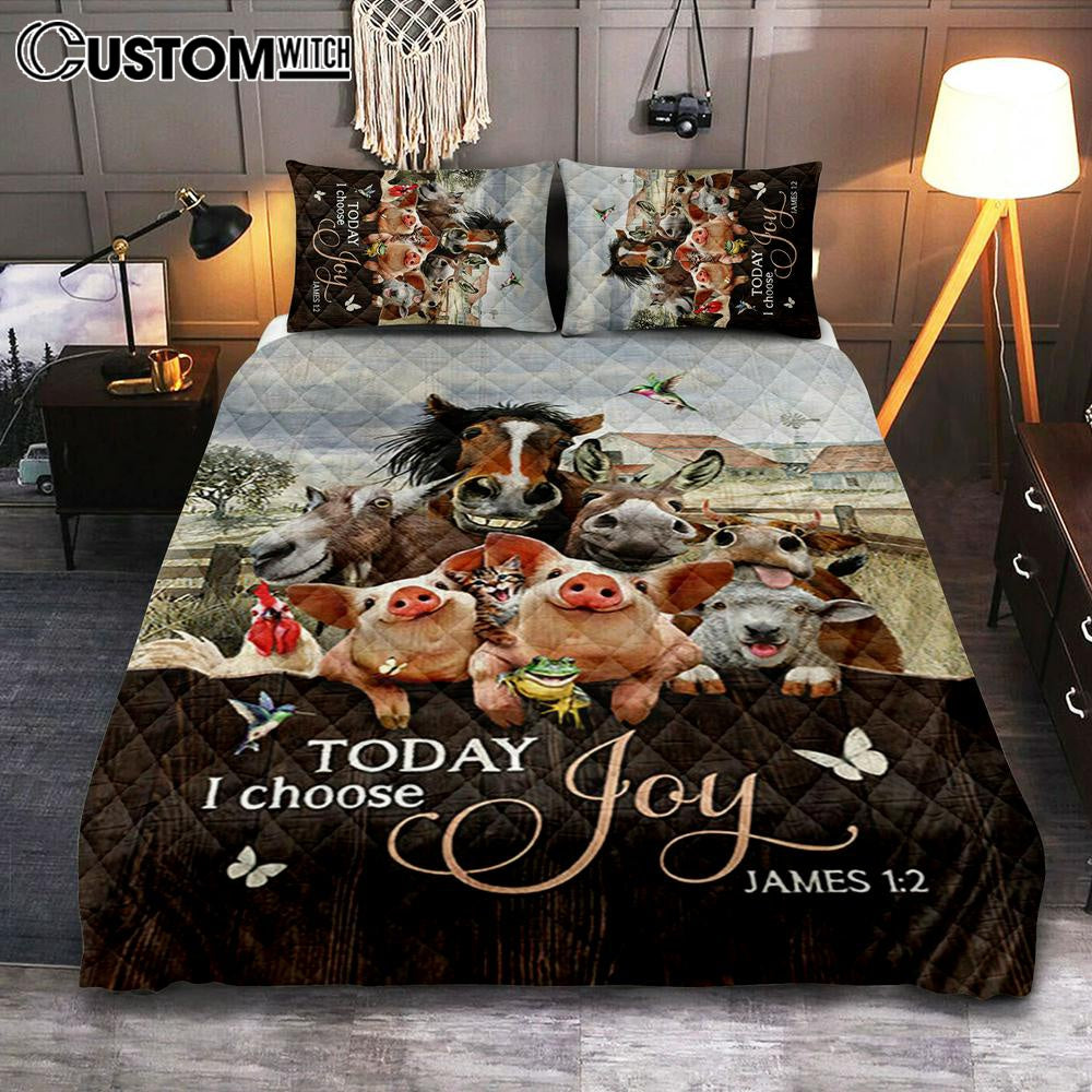 Today I Choose Joy Animal Hummingbird Quilt Bedding Set Bedroom – Christian Quilt Bedding Set Prints – Bible Verse Quilt Bedding Set Art