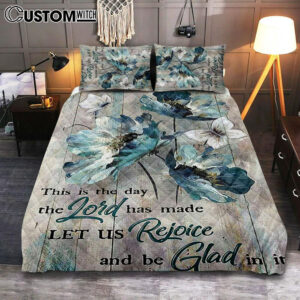 This Is The Day The Lord Has Made Blue Flower Butterfly Quilt Bedding Set Art – Christian Art – Bible Verse Bedroom – Religious Home Decor