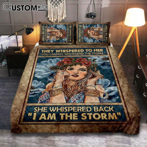 They Whispered To Her Hippie Girl Flower Wreath Quilt Bedding Set Bedroom – Christian Quilt Bedding Set Prints – Bible Verse Quilt Bedding Set Art