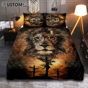 The Rugged Cross And Amazing Lion Quilt Bedding Set – Christian Bedroom – Religious Home Decor