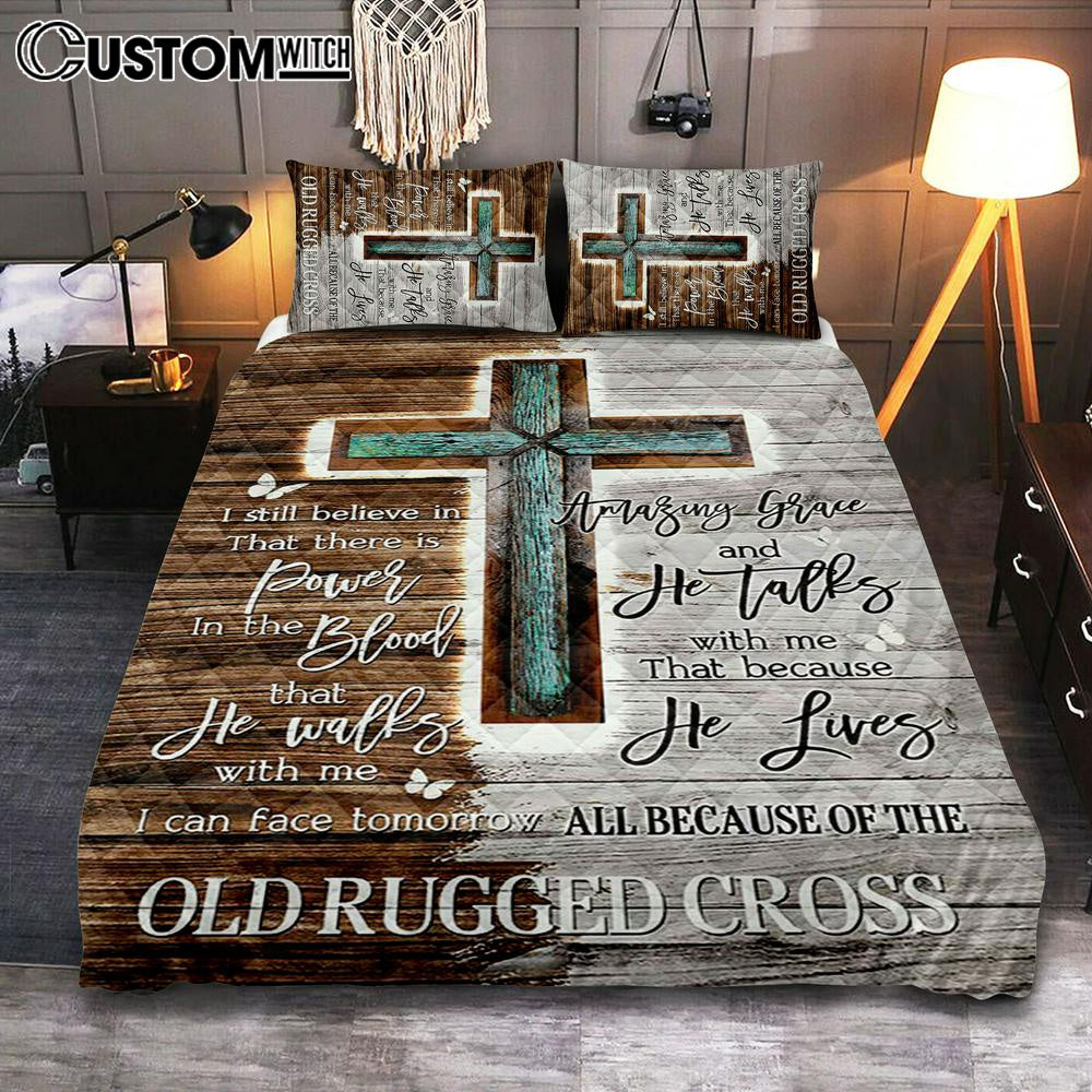 The Old Rugged Cross Quilt Bedding Set Art – Christian Art – Bible Verse Bedroom – Religious Home Decor
