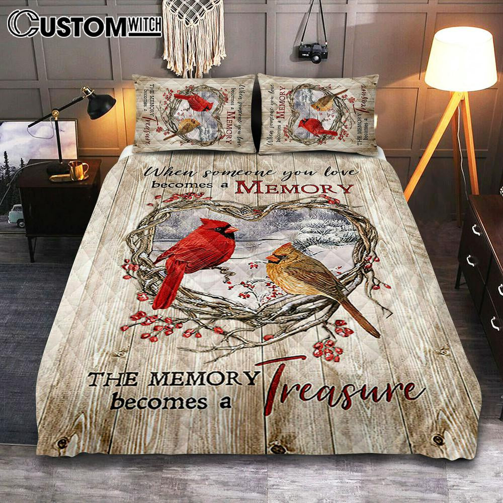 The Memory Becomes A Treasure Heart Of Thorn Red Cardinal Quilt Bedding Set – Christian Bedroom – Religious Home Decor