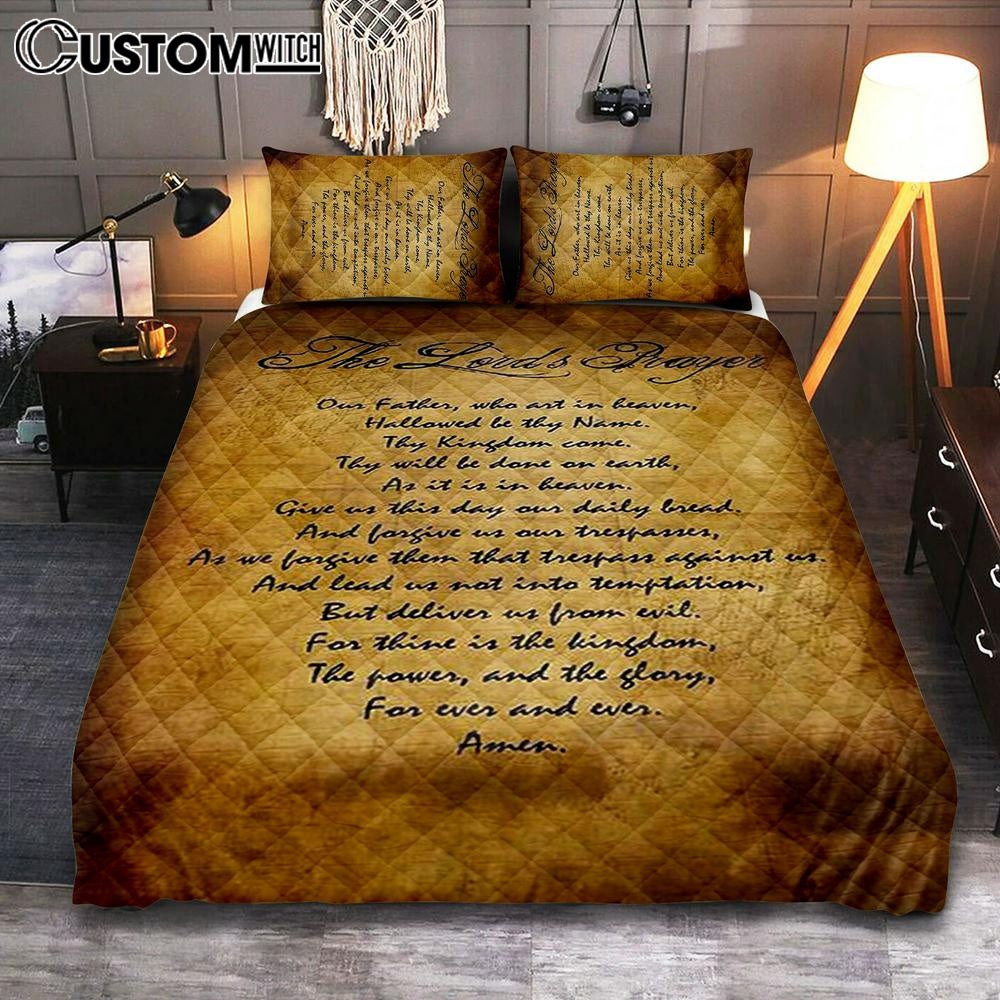 The Lord’s Prayer Matthew 6 9 13 Brown Quilt Bedding Set Print – Christian Quilt Bedding Set Bedroom Decor