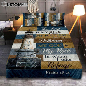 The Lord Is My Rock Lighthouse Wood Cross Quilt Bedding Set Print – Inspirational Quilt Bedding Set Art – Christian Bedroom Home Decor