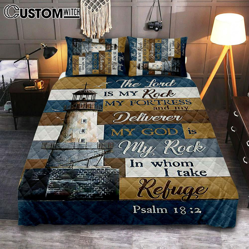The Lord Is My Rock Lighthouse Wood Cross Quilt Bedding Set Print – Inspirational Quilt Bedding Set Art – Christian Bedroom Home Decor