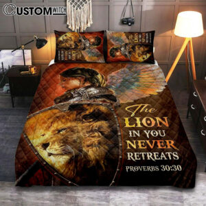 The Lion In You Never Retreats – Woman Warrior Lion Of Judah Quilt Bedding Set Art – Christian Art – Bible Verse Bedroom – Religious Home Decor